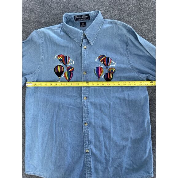 Women's Vintage 90's Embroidered Air Balloon Denim Rainbow Shirt Button Up 2XL - Picture 5 of 7